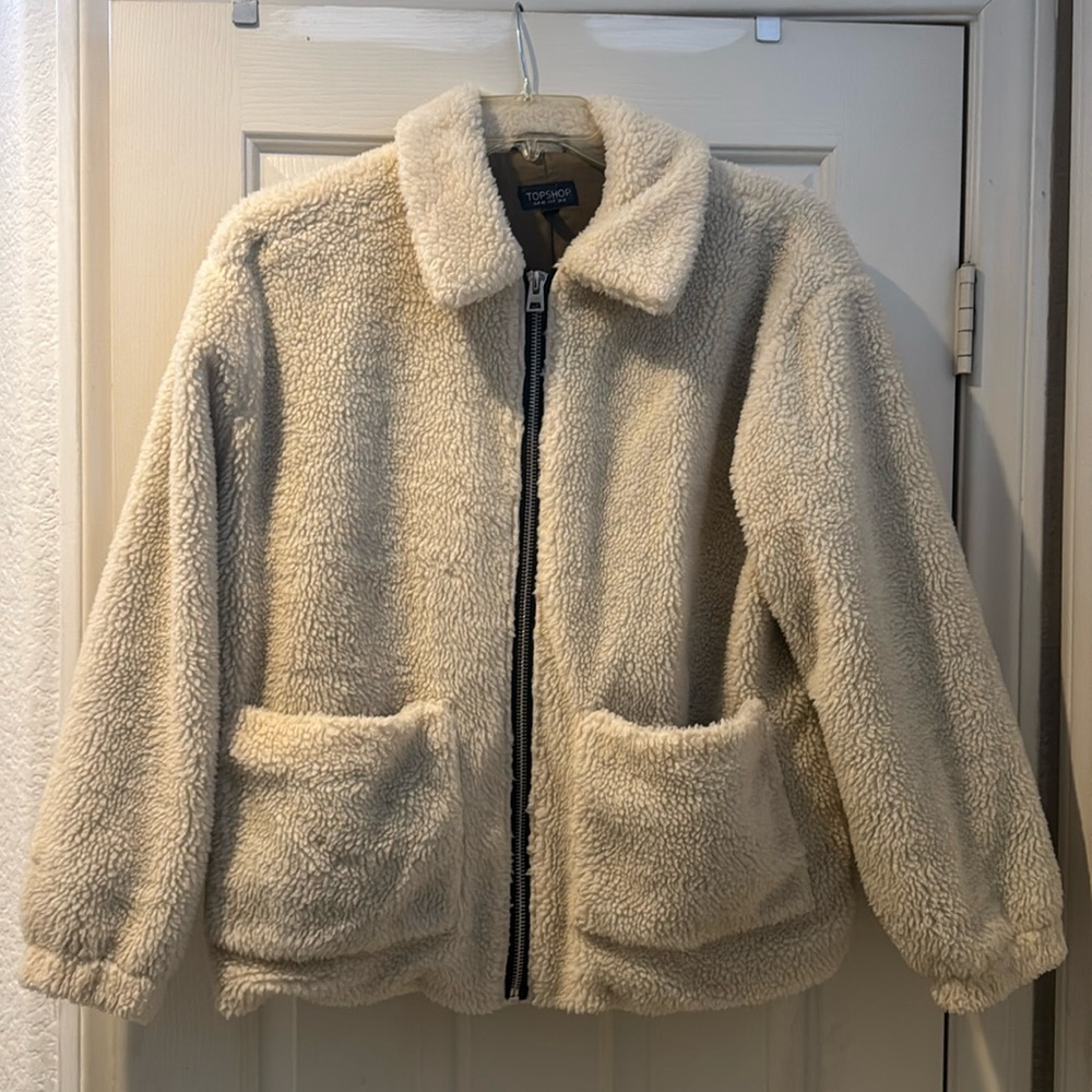 Topshop Shearling Cream Coat Jacket